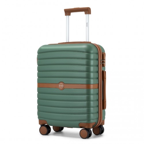 KSK2592 - Kono PC 20-Inch Striped Design with Colour-Block Details Carry-On Cabin Suitcase with Silent Spinner Wheels - Green and Brown