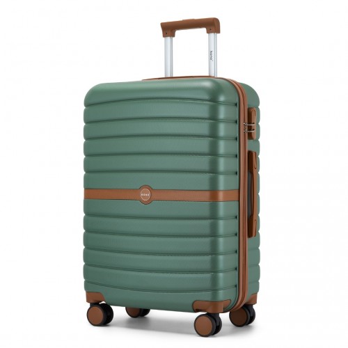 KSK2592 - Kono ABS+PC 24-Inch Striped Design with Colour-Block Details Medium Suitcase with Spinner Silent Wheels - Green and Brown