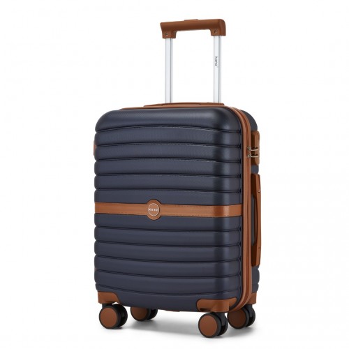 KSK2592 - Kono PC 20-Inch Striped Design with Colour-Block Details Carry-On Cabin Suitcase with Silent Spinner Wheels - Navy and Brown