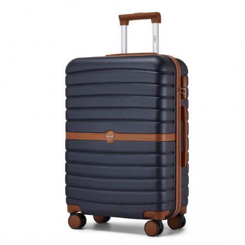 KSK2592 - Kono ABS+PC 24-Inch Striped Design with Colour-Block Details Medium Suitcase with Spinner Silent Wheels - Navy and Brown