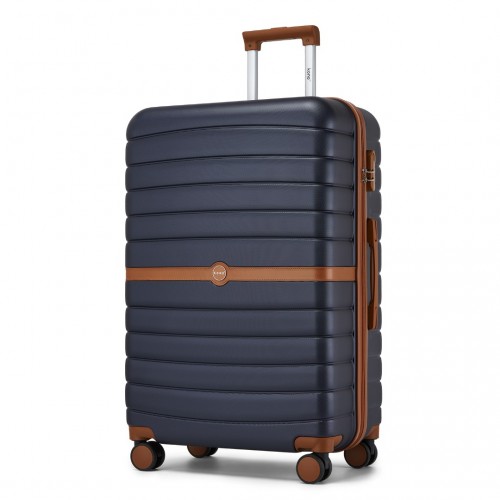KSK2592 - Kono ABS+PC 28-Inch Striped Design with Colour-Block Details Large Checked Luggage for Longer Travels - Navy and Brown