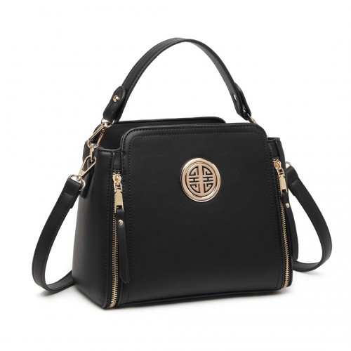 LB2126 -  Leather Look Practical Crossbody Bag - Black