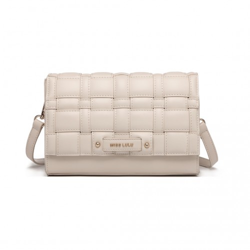 LH2202 -  Woven Texture Flap Leather Shoulder Bag - Beige