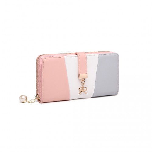 LP2030 -  Tri Colour Women's Leather Look Purse - Grey