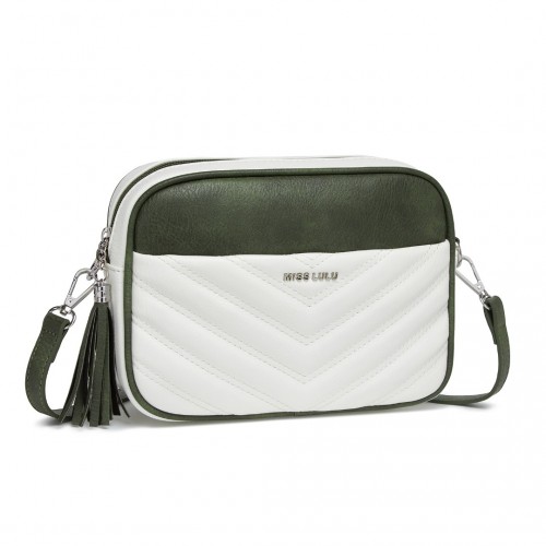 MSM2460 -  Minimalist V-Stitch PU Leather Crossbody Bag with Tassel Zip - White And Green