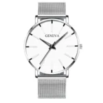 Mesh Belt Silver Belt Silver Case White Dial Black Hands