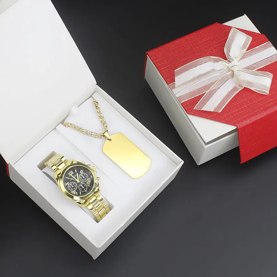 Couples watch and necklace gift set stainless steel quartz unisex