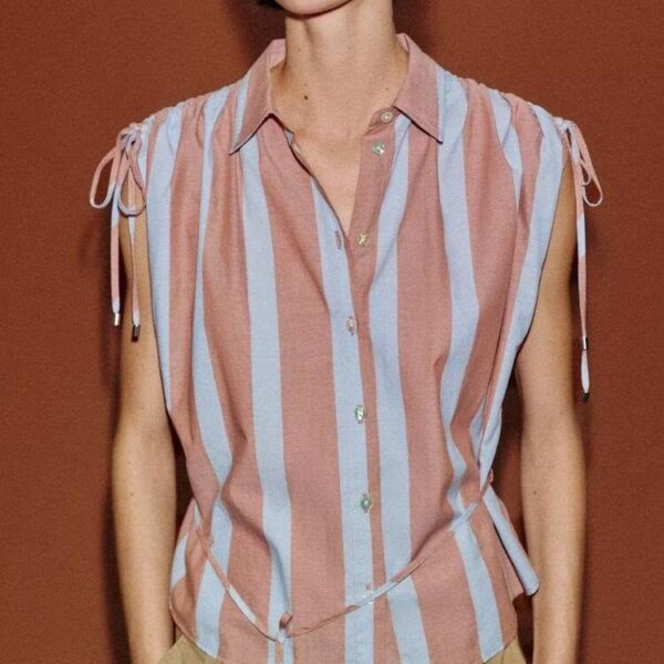 Women Clothing Summer Street Simple Sleeveless Collared Shirt
