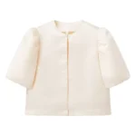 Puff-sleeve Loose-fitting Short Top - Champagne Color