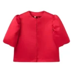 Puff-sleeve Loose-fitting Short Top - Red