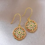 Pink Flower Red round Edge Earrings