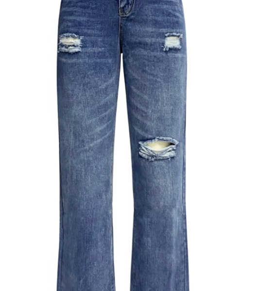 Jeans Women Wash Ripped Slimming Wide Leg Pants Denim Trousers