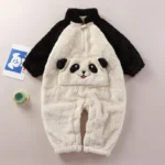 Black+White [Plush Chest Pocket Panda Jumpsuit]