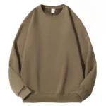 Dark Khaki Cotton Round Neck Fleece Sweatshirt