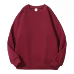 Wine Red Cotton Round Neck Fleece Sweatshirt