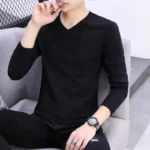 Black V-neck Long Sleeve