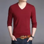 Burgundy V-neck Long Sleeve