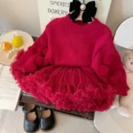 Wine Red Fur Ball Sweater