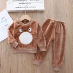 Fleece-Lined Cartoon Cat Two-Piece Khaki