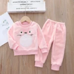 Velvet Cartoon Cat Two-Piece Set Pink