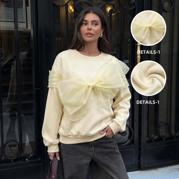 Women Clothing Autumn Winter Popular Inner Design Three Dimensional Bow Pullover Long Sleeve Sweatshirts